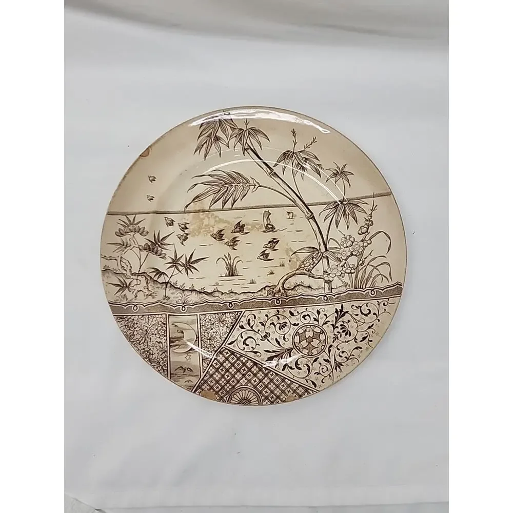 2 Vintage Melbourne Mayers G&W Brown Transfer Ware Plate 8